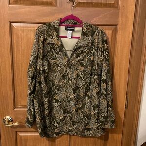 Sag Harbor Olive Floral Button-Front jacket with Taupe Accents